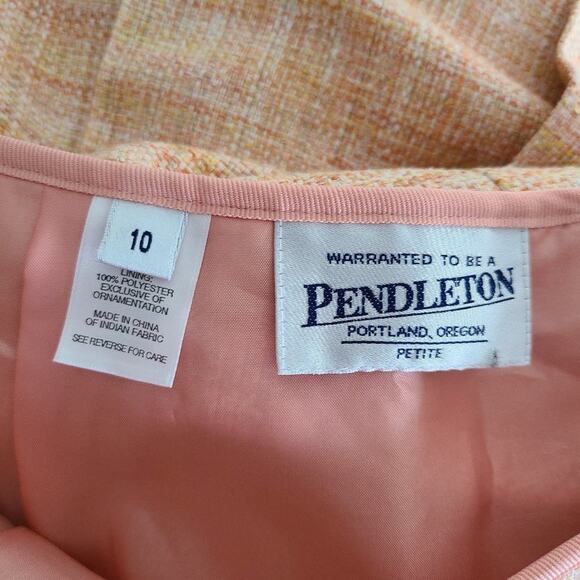 Pendleton Tweed Orange Peach 100% Silk Pleated Zip Petite Skirt Size 10 - Picture 10 of 10